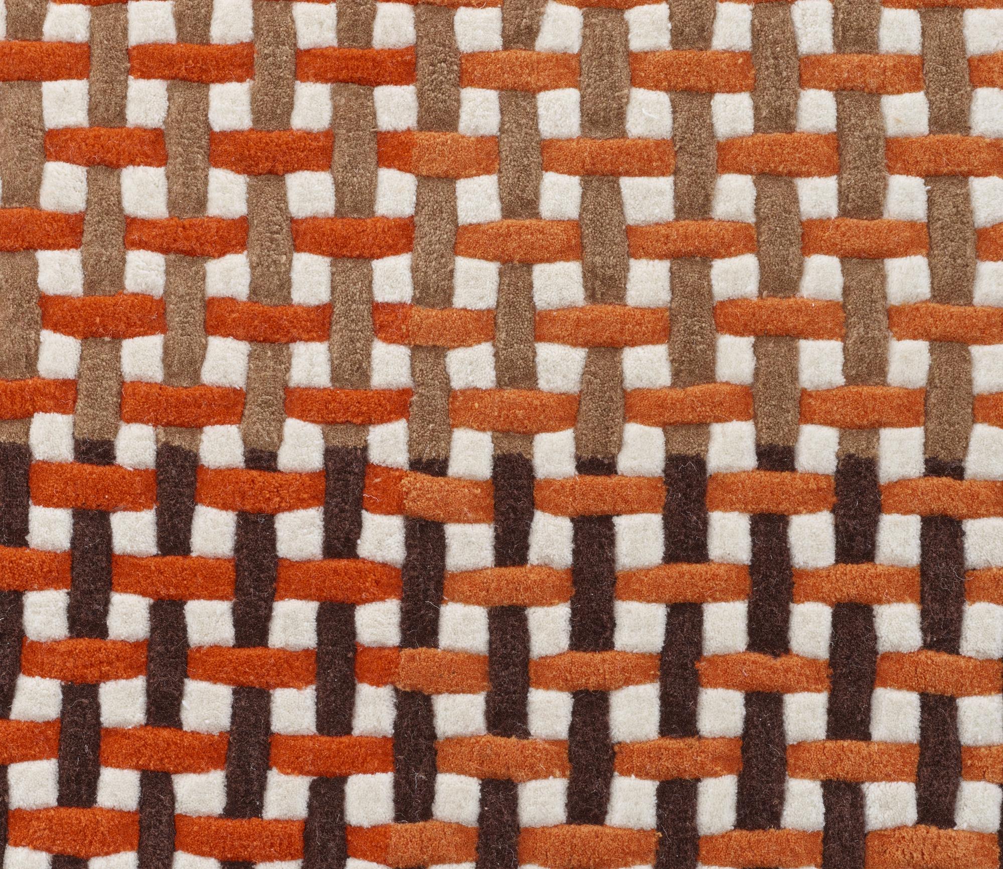 37 x 53 Tapis de salon Helsinki moderne duveteux épais orange motif lignes géométriques Zig Zag 110cm x 160cm