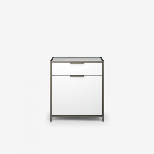 BEDSIDE TABLE 1 DRAWER RIGHT-HINGED DOOR / WHITE LACQUER Ligne Roset