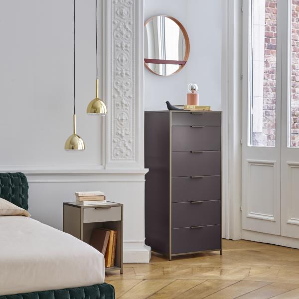 SCHMALE KOMMODE MIT 6 SCHUBLADEN LACK PERLGRAU Ligne Roset