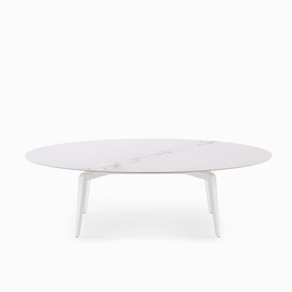 OVAL DINING TABLE WHITE LACQUERED BASE WHITE MARBLE-EFFECT STONEWARE Ligne Roset