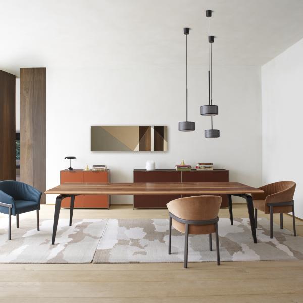 RECTANGULAR DINING TABLE BLACK LACQUERED BASE EUROPEAN WALNUT Ligne Roset