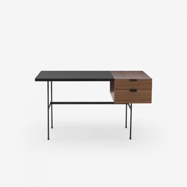 DESK WALNUT + BLACK FENIX LAMINATE FRAME IN CIRCULAR TUBING Ligne Roset